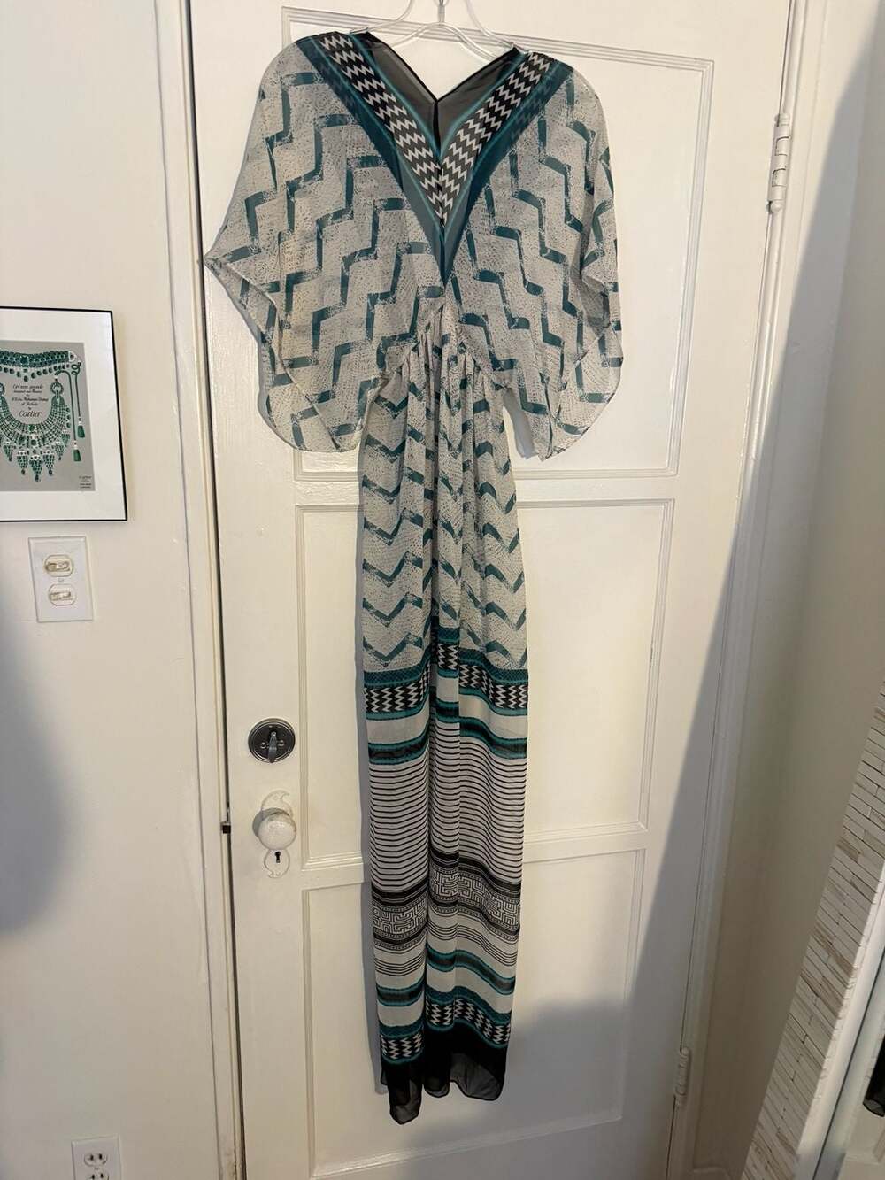 Lotta Stensson Silk Geometric Print V-Neck Kaftan Beach Cover-Up